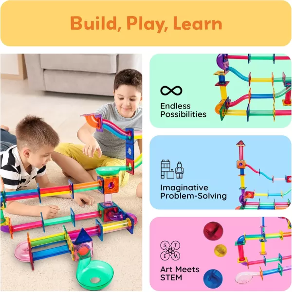 imagePicassoTiles Marble Run 100 Piece Magnetic Tile Race Track Toy Play Set STEM Building ampamp Learning Educational Magnet Construction Child Brain Development Kit Boys Girls Age 3 4 5 6 7 8 Years Old ToysPTG120