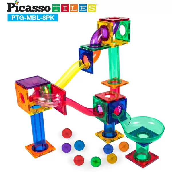 imagePicassoTiles Marble Run 100 Piece Magnetic Tile Race Track Toy Play Set STEM Building ampamp Learning Educational Magnet Construction Child Brain Development Kit Boys Girls Age 3 4 5 6 7 8 Years Old ToysPTGMBL8PK