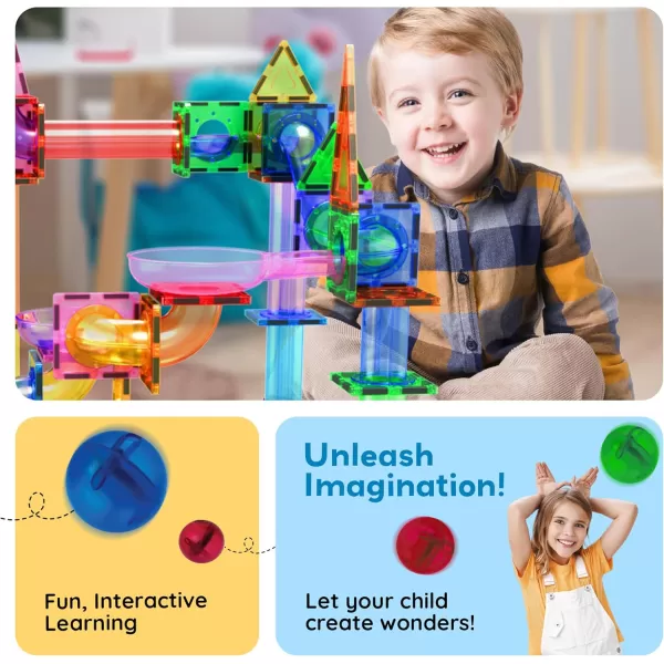 imagePicassoTiles Marble Run 100 Piece Magnetic Tile Race Track Toy Play Set STEM Building ampamp Learning Educational Magnet Construction Child Brain Development Kit Boys Girls Age 3 4 5 6 7 8 Years Old ToysPTG50