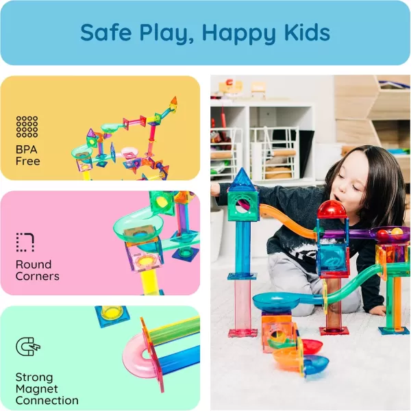 imagePicassoTiles Marble Run 100 Piece Magnetic Tile Race Track Toy Play Set STEM Building ampamp Learning Educational Magnet Construction Child Brain Development Kit Boys Girls Age 3 4 5 6 7 8 Years Old ToysPTG120