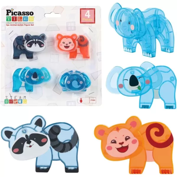 imagePicassoTiles Magnet Tile Animal Friends Action Figure Playset Mix or Match Figurine Wildlife Character Toy STEM Learning Construction Building Magnetic Tiles Educational Pretend Play Kit Ages 3 PTA29MixMatch4