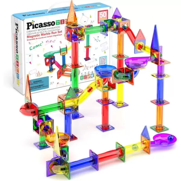 imagePicassoTiles Marble Run 100 Piece Magnetic Tile Race Track Toy Play Set STEM Building ampamp Learning Educational Magnet Construction Child Brain Development Kit Boys Girls Age 3 4 5 6 7 8 Years Old ToysPTG50