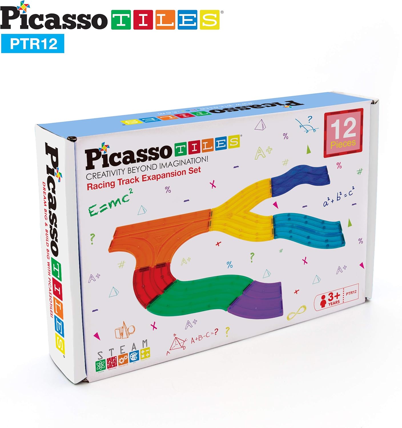 imagePicassoTiles 128 Piece Magnetic Race Track Toy Car Tracks Set Toddlers Magnet Building Blocks Tiles Sensory Toys for Kids Include 3 LED Cars STEM Engage in Thrilling Races Age 3 Year Old Boys GirlsPTR12