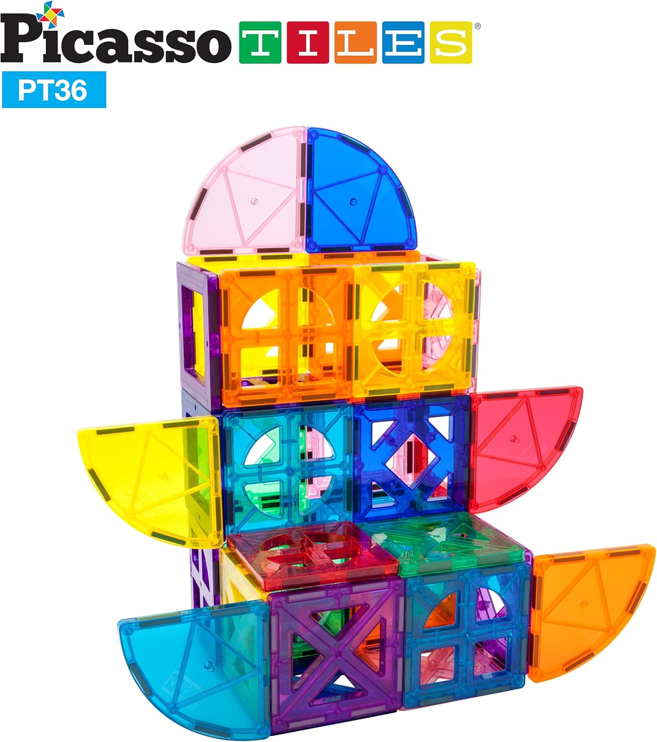 imagePicassoTiles Magnetic Building Block Rocket Booster Theme Set Magnet Construction Toy Educational Kit Engineering STEM Learning Playset Child Brain Development Stacking Blocks Playboard PT32Quarter Round and Window