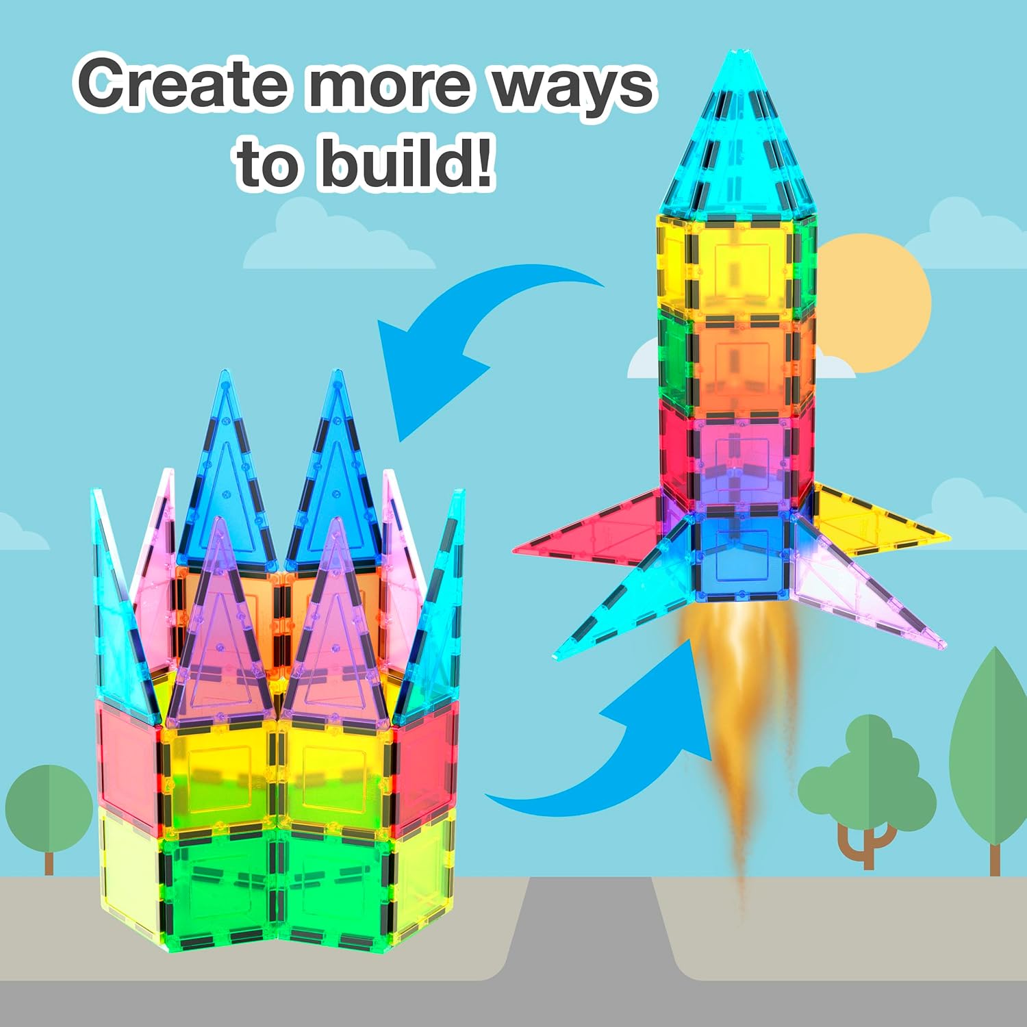 imagePicassoTiles Magnetic Building Block Rocket Booster Theme Set Magnet Construction Toy Educational Kit Engineering STEM Learning Playset Child Brain Development Stacking Blocks Playboard PT32Rocket Booste