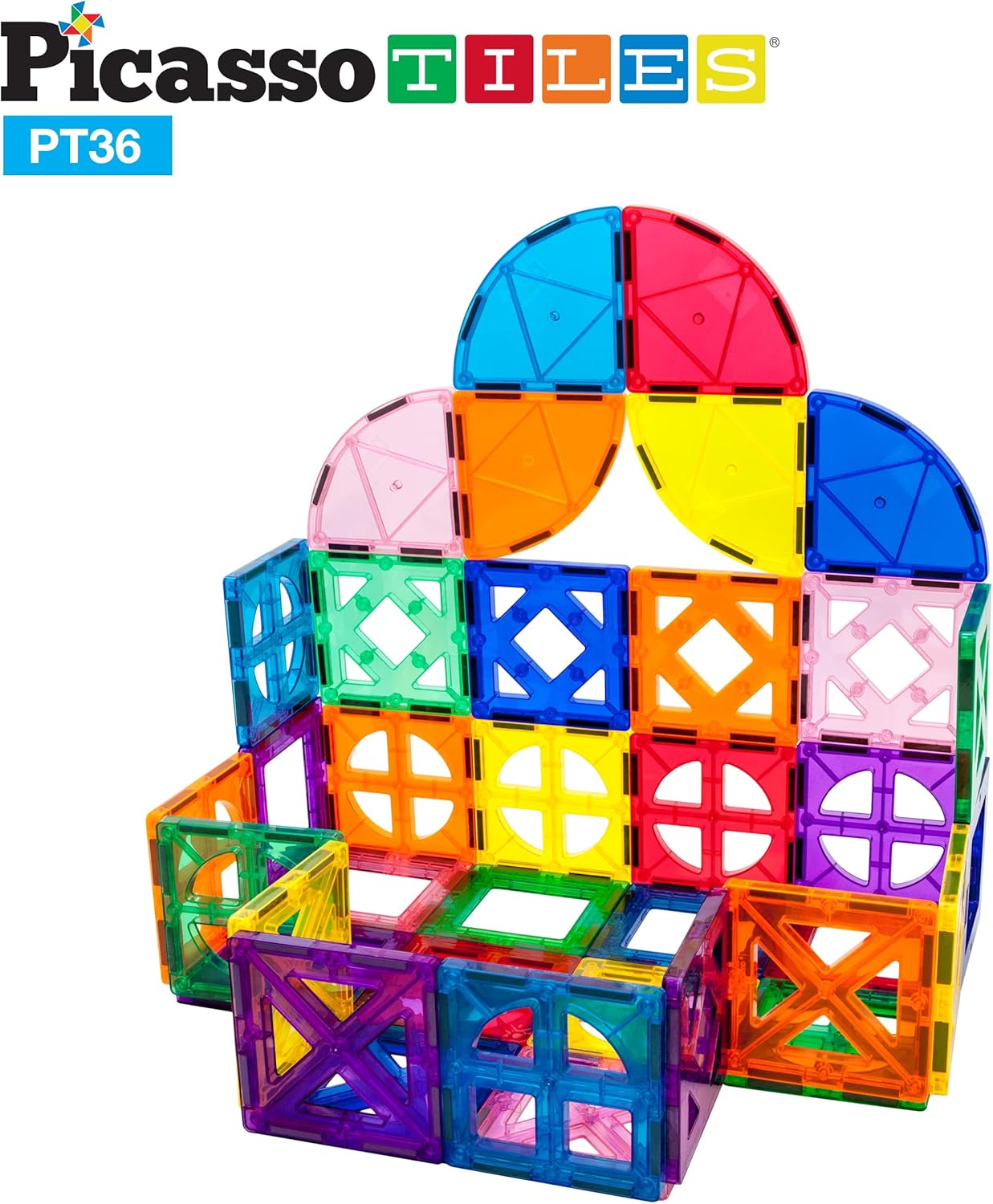 imagePicassoTiles Magnetic Building Block Rocket Booster Theme Set Magnet Construction Toy Educational Kit Engineering STEM Learning Playset Child Brain Development Stacking Blocks Playboard PT32Quarter Round and Window