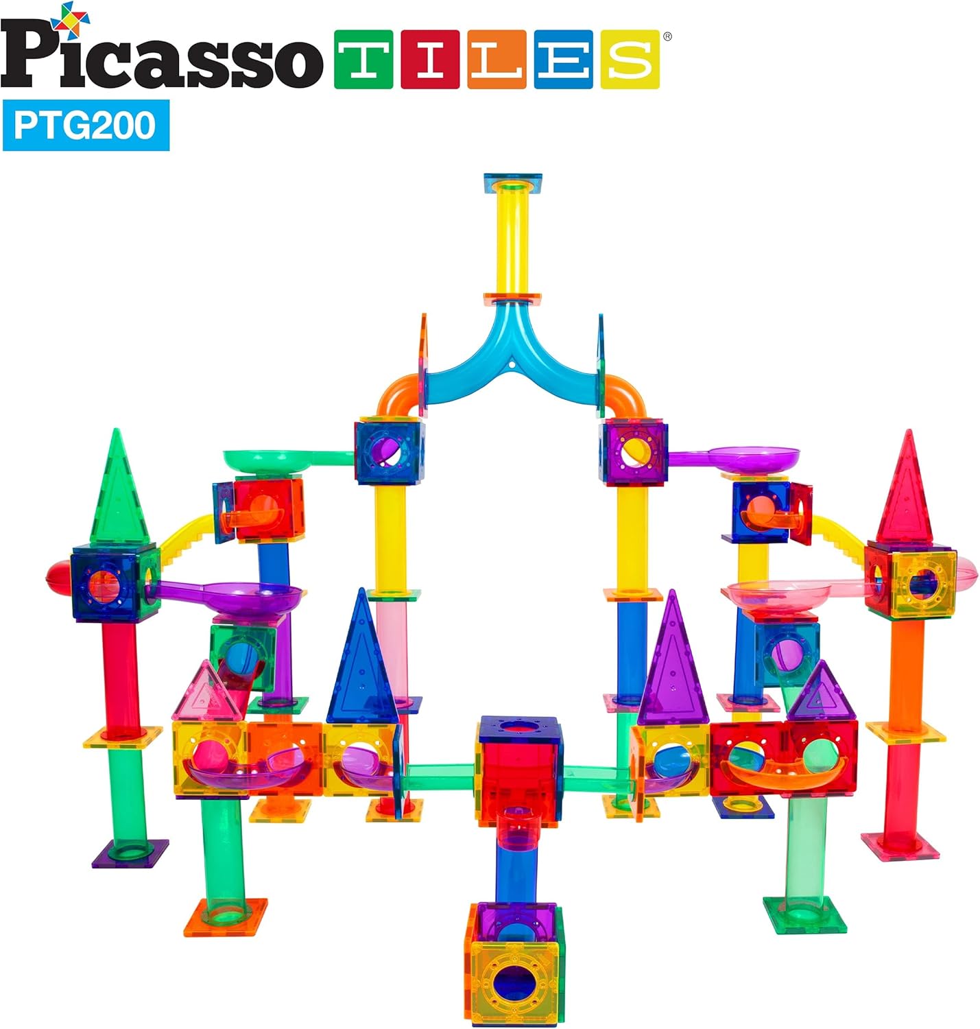 imagePicassoTiles Marble Run Magnetic Tile Race Track Toy Play Set STEM Building ampamp Learning Early Educational Child Magnet Construction Block Creative Kit Boys ampamp Girls Age 3 Years Old Toys PTG40200 Piece