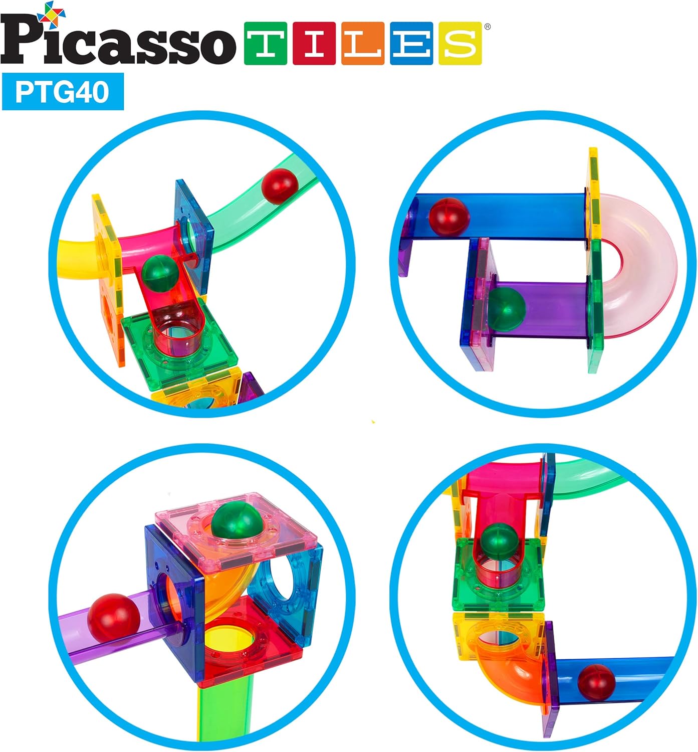 imagePicassoTiles Marble Run Magnetic Tile Race Track Toy Play Set STEM Building ampamp Learning Early Educational Child Magnet Construction Block Creative Kit Boys ampamp Girls Age 3 Years Old Toys PTG4040 Piece