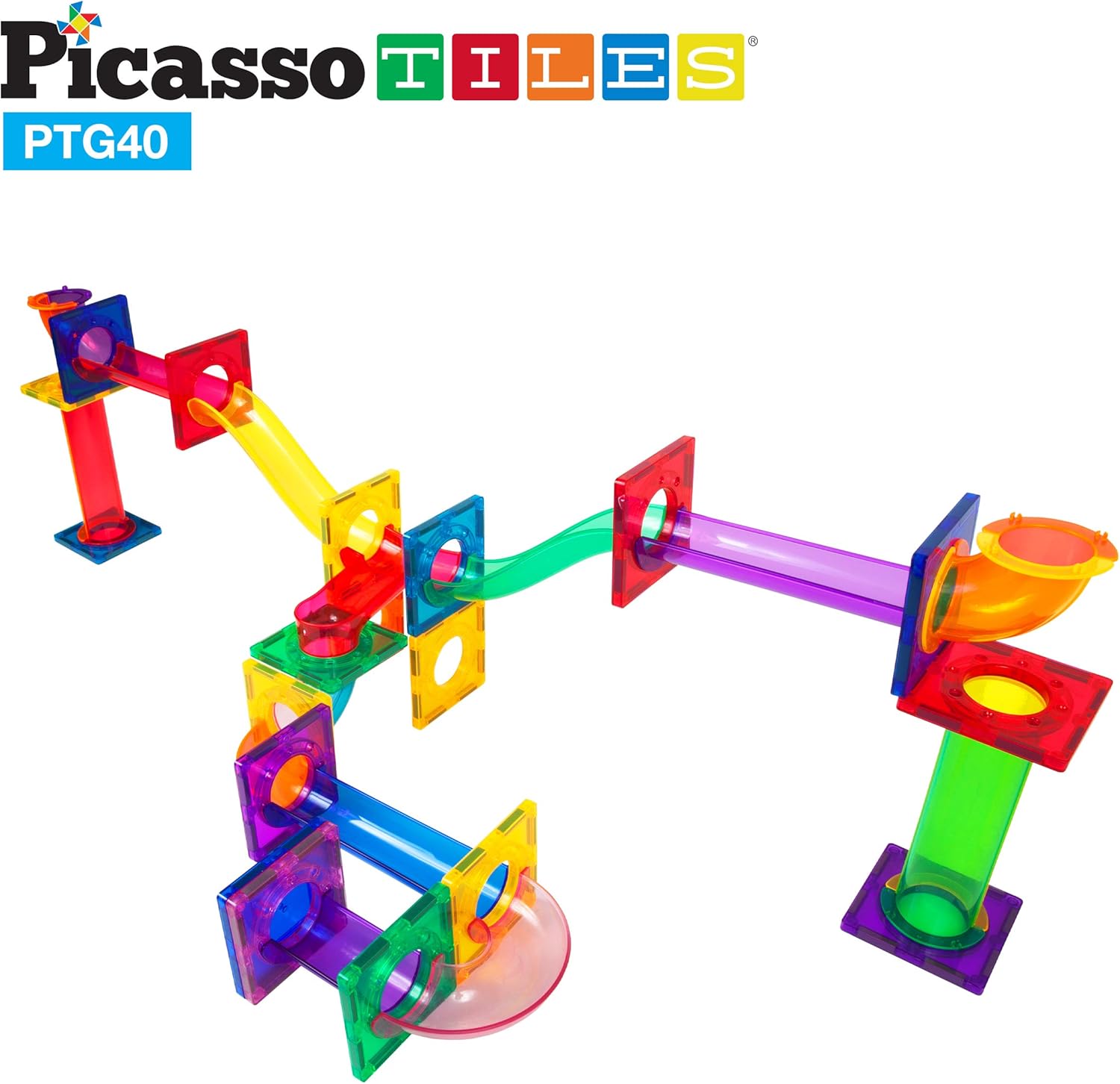 imagePicassoTiles Marble Run Magnetic Tile Race Track Toy Play Set STEM Building ampamp Learning Early Educational Child Magnet Construction Block Creative Kit Boys ampamp Girls Age 3 Years Old Toys PTG4040 Piece