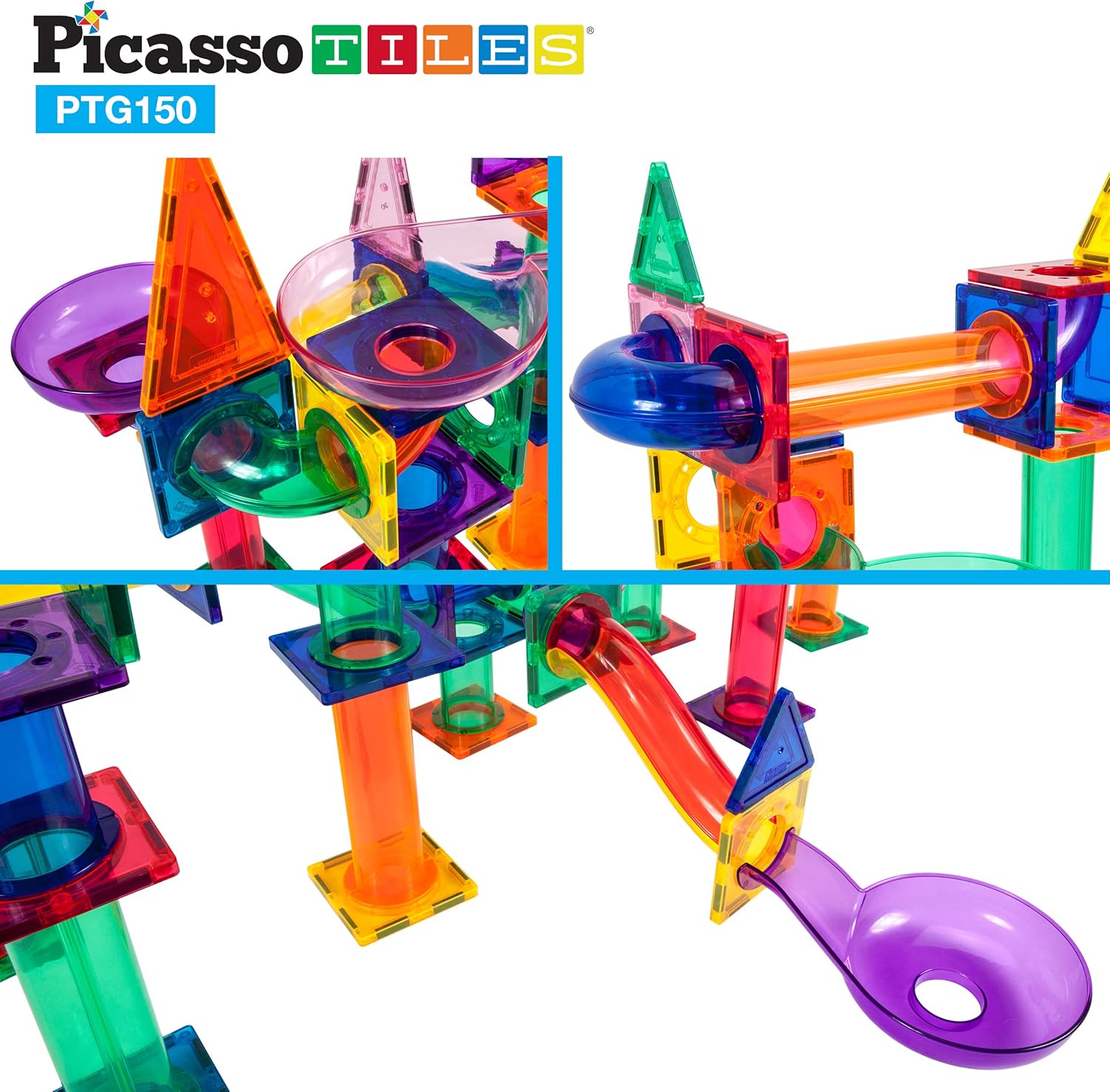 imagePicassoTiles Marble Run Magnetic Tile Race Track Toy Play Set STEM Building ampamp Learning Early Educational Child Magnet Construction Block Creative Kit Boys ampamp Girls Age 3 Years Old Toys PTG40150 Piece
