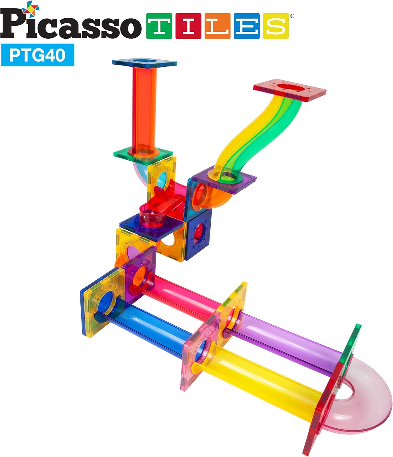 imagePicassoTiles Marble Run Magnetic Tile Race Track Toy Play Set STEM Building ampamp Learning Early Educational Child Magnet Construction Block Creative Kit Boys ampamp Girls Age 3 Years Old Toys PTG4040 Piece