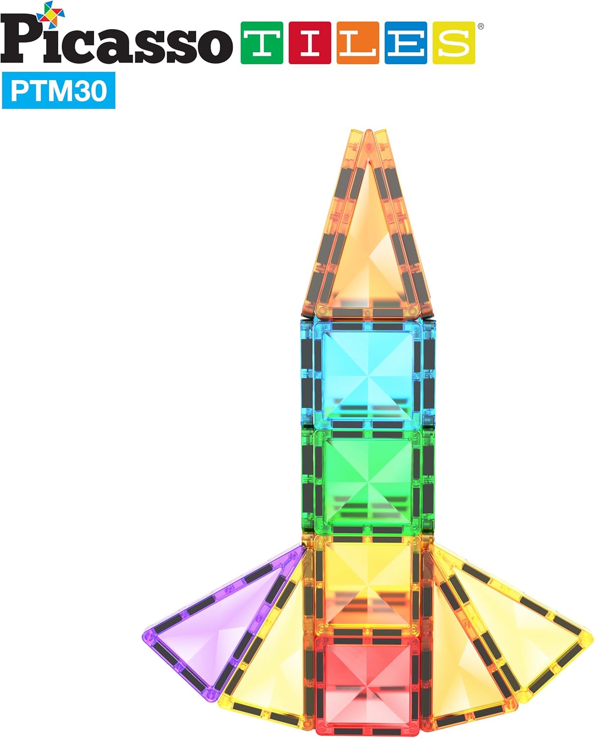 imagePicassoTiles Mini Size Magnetic Tiles Sensory Magnet Toys Diamond Series Construction Building Blocks Set STEM Learning Travel Size Educational Toy for Kids Boys Girls Toddlers Age 3 PTM30