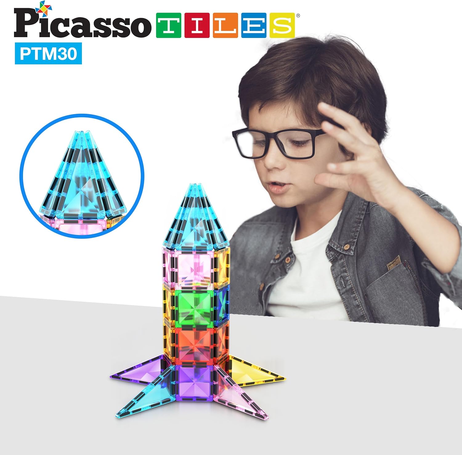 imagePicassoTiles Mini Size Magnetic Tiles Sensory Magnet Toys Diamond Series Construction Building Blocks Set STEM Learning Travel Size Educational Toy for Kids Boys Girls Toddlers Age 3 PTM30