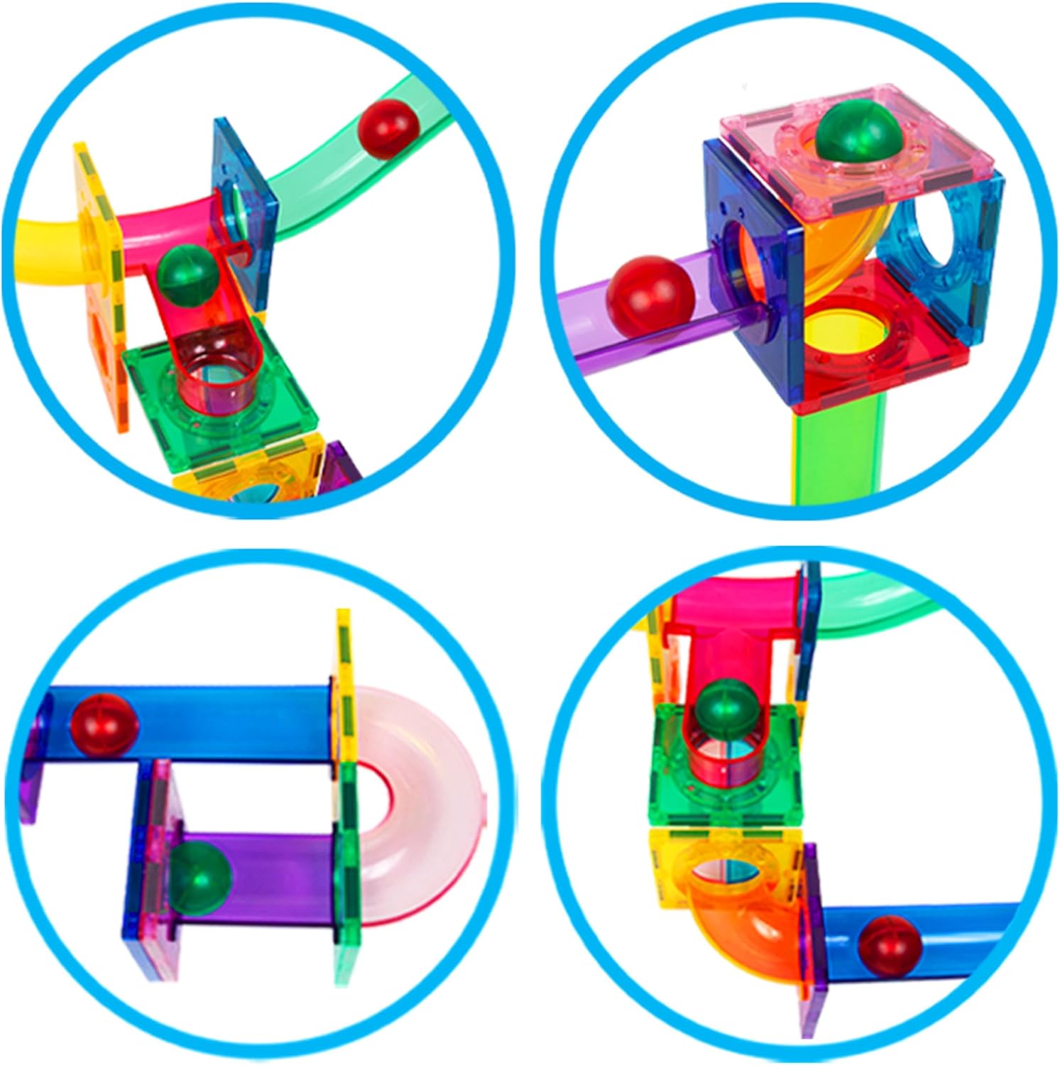 imagePicassoTiles Motion Activated Marbles 8pc LED LightUp Glow in The Dark Translucent Balls for Marble Run Race Racetrack Maze Magnetic Construction Magnet Tiles Building Block STEM Education Kids Toys8pc LED LightUp Glow