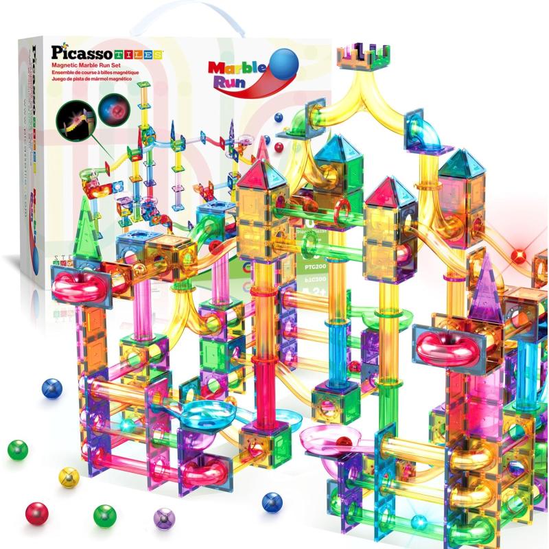 imagePicassoTiles Marble Run Magnetic Tile Race Track Toy Play Set STEM Building ampamp Learning Early Educational Child Magnet Construction Block Creative Kit Boys ampamp Girls Age 3 Years Old Toys PTG40200 Piece