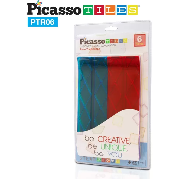 imagePicassoTiles 128 Piece Magnetic Race Track Toy Car Tracks Set Toddlers Magnet Building Blocks Tiles Sensory Toys for Kids Include 3 LED Cars STEM Engage in Thrilling Races Age 3 Year Old Boys GirlsPTR06