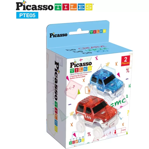 imagePicassoTiles 128 Piece Magnetic Race Track Toy Car Tracks Set Toddlers Magnet Building Blocks Tiles Sensory Toys for Kids Include 3 LED Cars STEM Engage in Thrilling Races Age 3 Year Old Boys GirlsPTE05