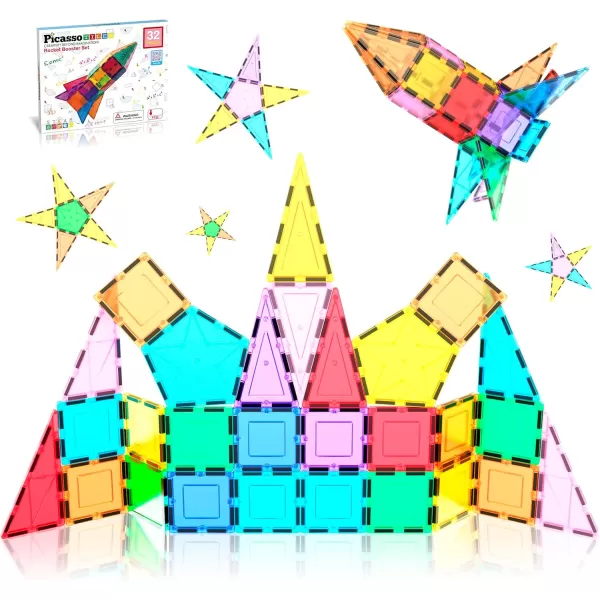imagePicassoTiles Magnetic Building Block Rocket Booster Theme Set Magnet Construction Toy Educational Kit Engineering STEM Learning Playset Child Brain Development Stacking Blocks Playboard PT32Rocket Booste