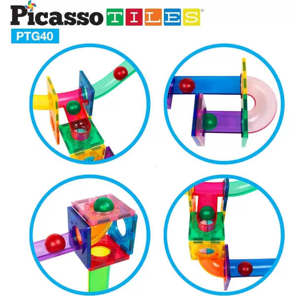 imagePicassoTiles Marble Run Magnetic Tile Race Track Toy Play Set STEM Building ampamp Learning Early Educational Child Magnet Construction Block Creative Kit Boys ampamp Girls Age 3 Years Old Toys PTG4040 Piece