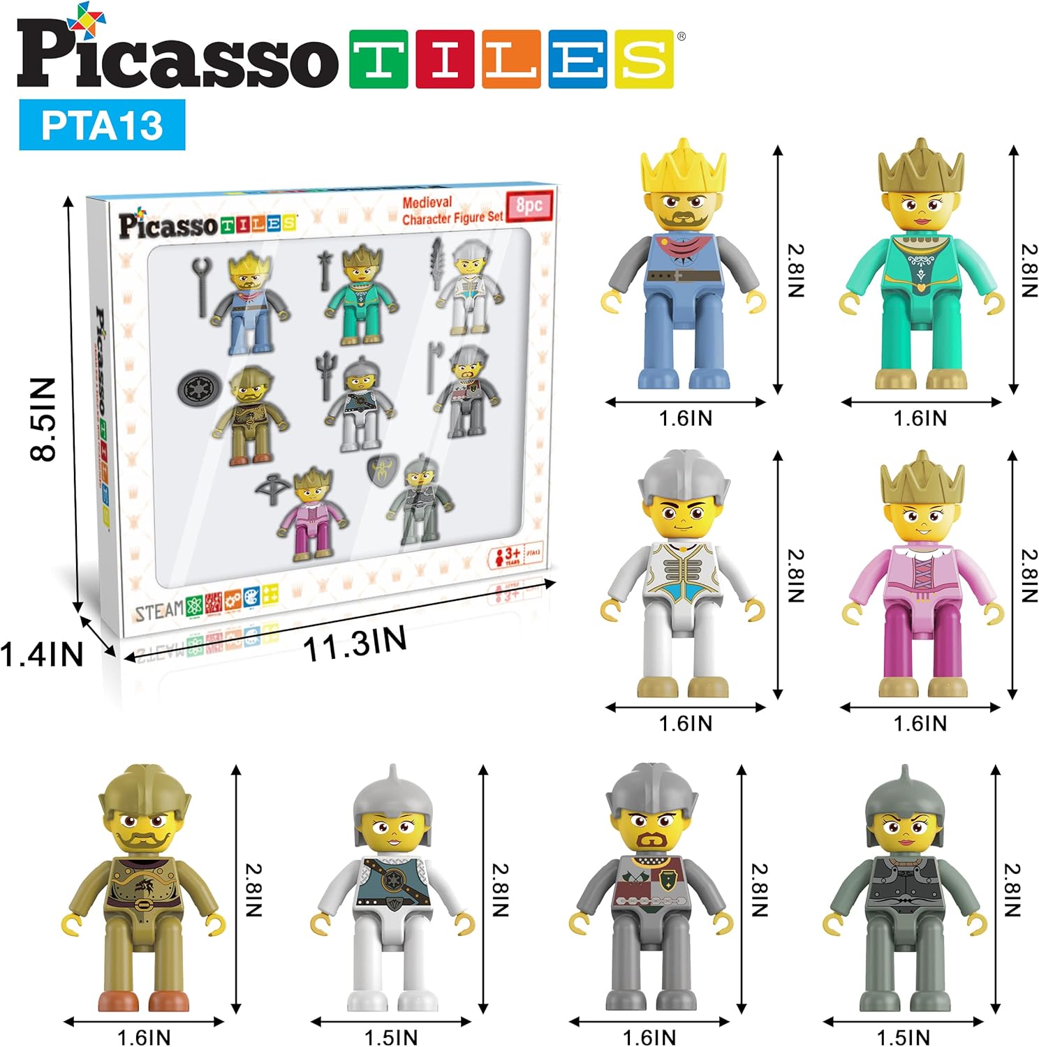 imagePicasso Toys Magnetic Action Figures Medieval King and Knights Character for Building Blocks Tiles Construction Toddler Toy Set Magnets Expansion Pack Educational STEM Pretend Playset PTA13