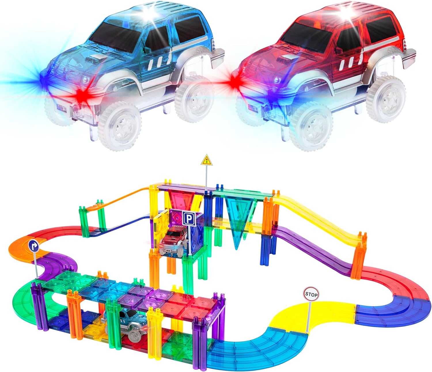 imagePicassoTiles 50PC Magnetic Race Car Track  Carry Case Bundle STEAM Educational Playset for Kids Includes Travel Storage Organizer  Learning Construction Toy Creative Design Sensory Development