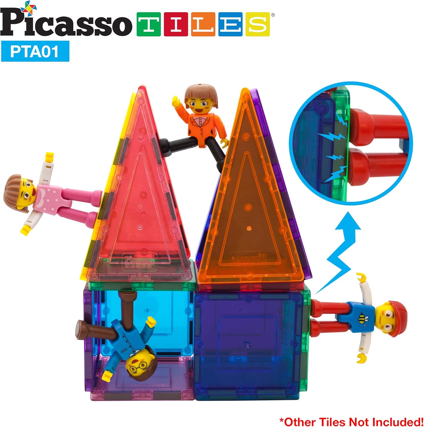 imagePicassoTiles 60PC Magnet Tiles  2 Cars  4 Family People Action Figures Expansion Bundle STEAM Educational Playset for Creative Fun and Learning Construction Play Pretend Play Toy for Kids