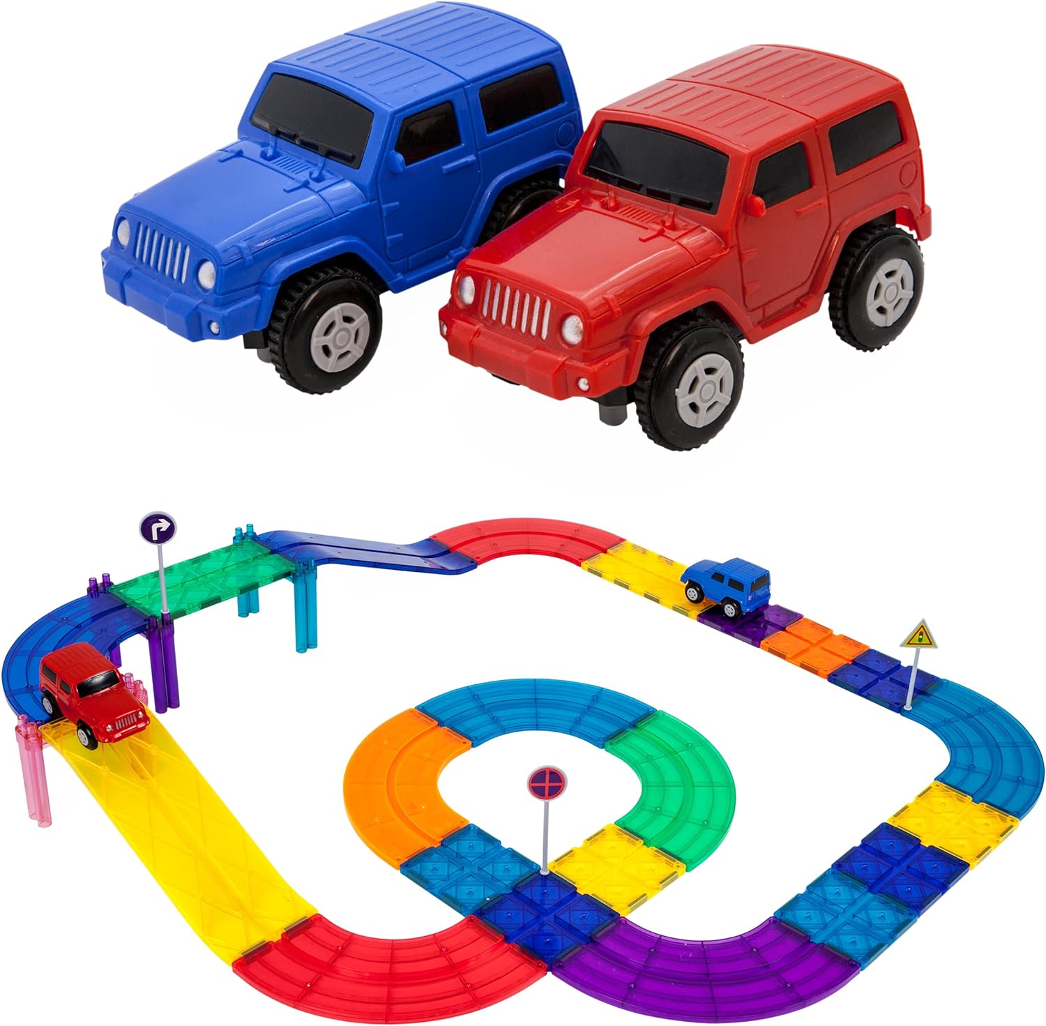 imagePicassoTiles 60PC Magnet Tiles  30PC Race Car Track Fun ampamp Creative Playset Bundle STEAM Learning Enhance Construction Skills HandEye Coordination and Fine Motor Skills Gift for Boys and Girls