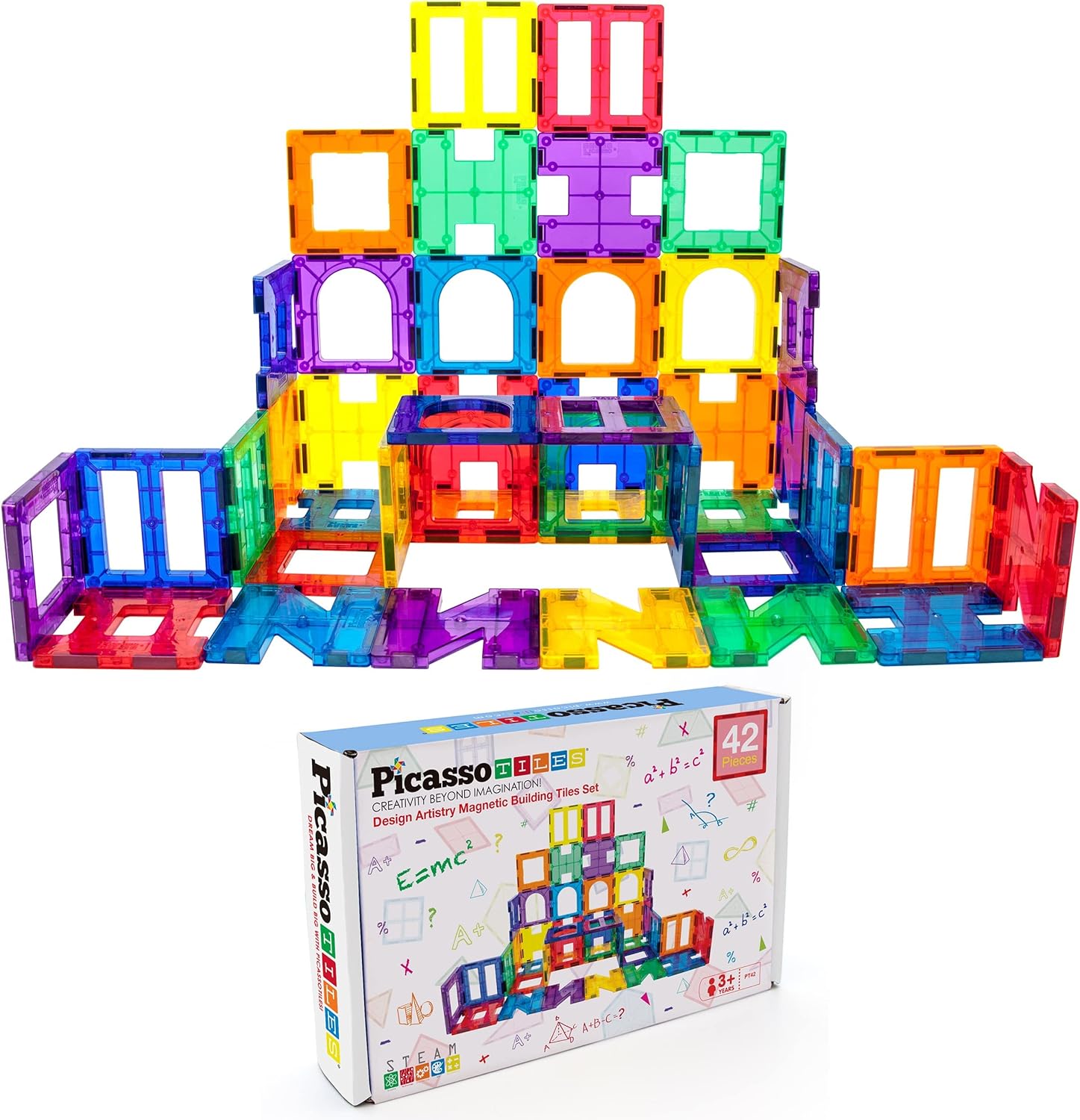 imagePicassoTiles 60PC Magnet Tiles  42PC Clipin Windows ampamp Doors Building Bundle STEAM Educational Playset for Creative Fun and Learning Construction Play Design Art Project Toy Gift Idea for Kids