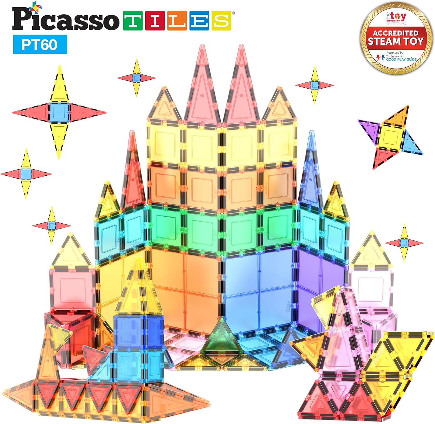imagePicassoTiles 60PC Magnet Tiles  42PC Clipin Windows ampamp Doors Building Bundle STEAM Educational Playset for Creative Fun and Learning Construction Play Design Art Project Toy Gift Idea for Kids