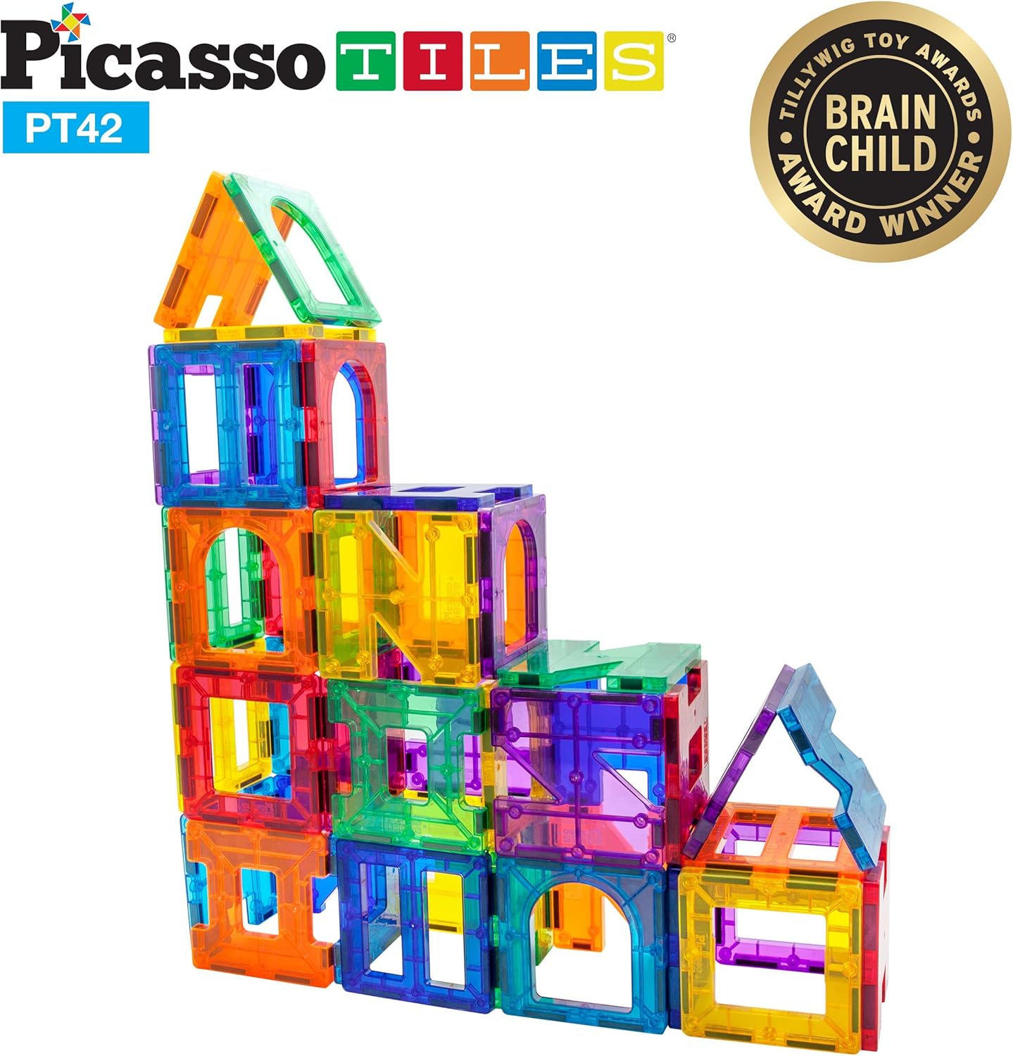 imagePicassoTiles 60PC Magnet Tiles  42PC Clipin Windows ampamp Doors Building Bundle STEAM Educational Playset for Creative Fun and Learning Construction Play Design Art Project Toy Gift Idea for Kids