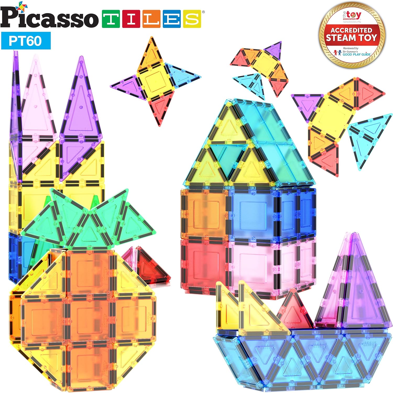 imagePicassoTiles 60PC Magnet Tiles  50PC Marble Run Race Track Fun ampamp Creative Playset Bundle STEAM Learning ampamp Educational Sensory Toy for Preschool ampamp Kindergarten Kids Ages 3 A Classroom Must Have