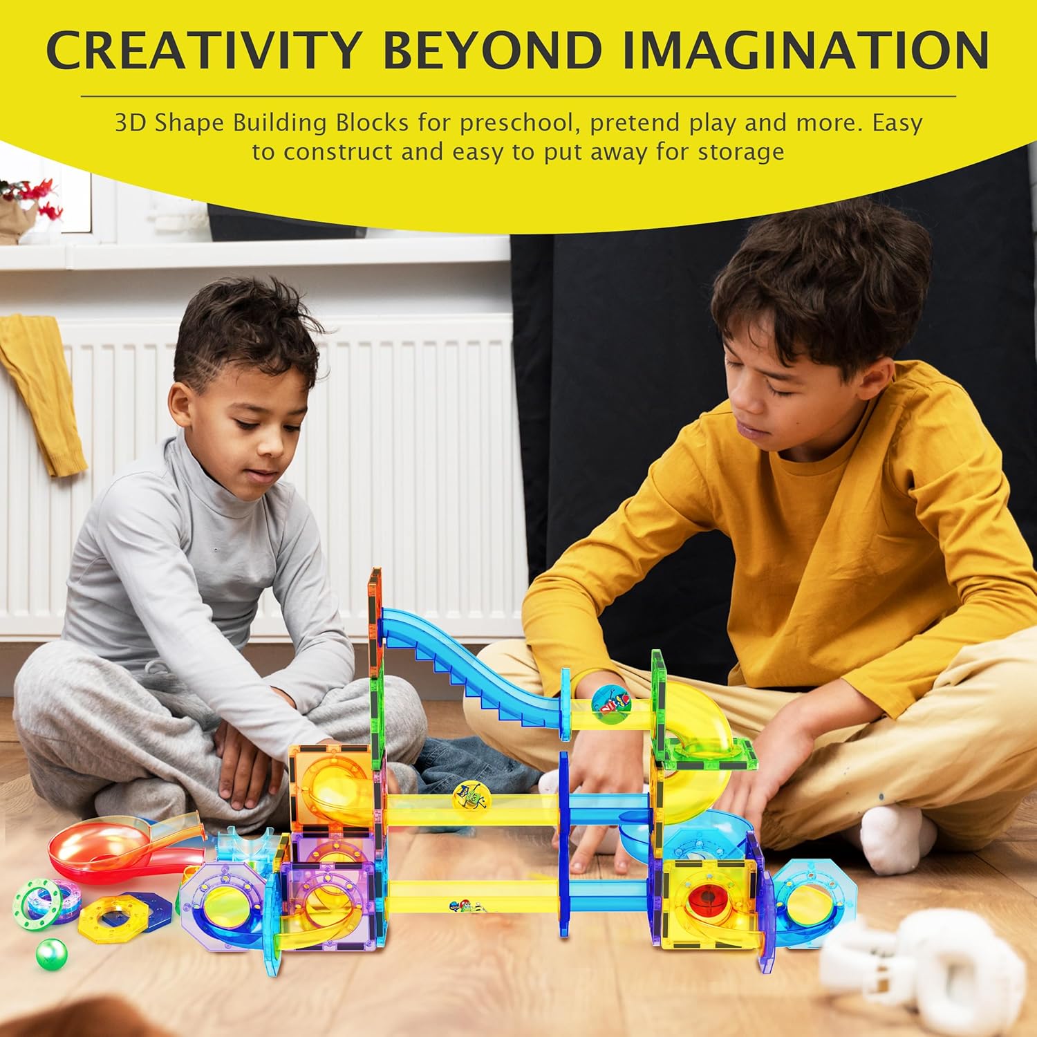 imagePicassoTiles 62 Piece Magnetic Marble Run Pete The Cat Marble Maze Marbles for Kids Race Track Toy Set Sensory Toys for Toddlers STEM Education Magnet Building Blocks Construction Tiles Boys Girls 3