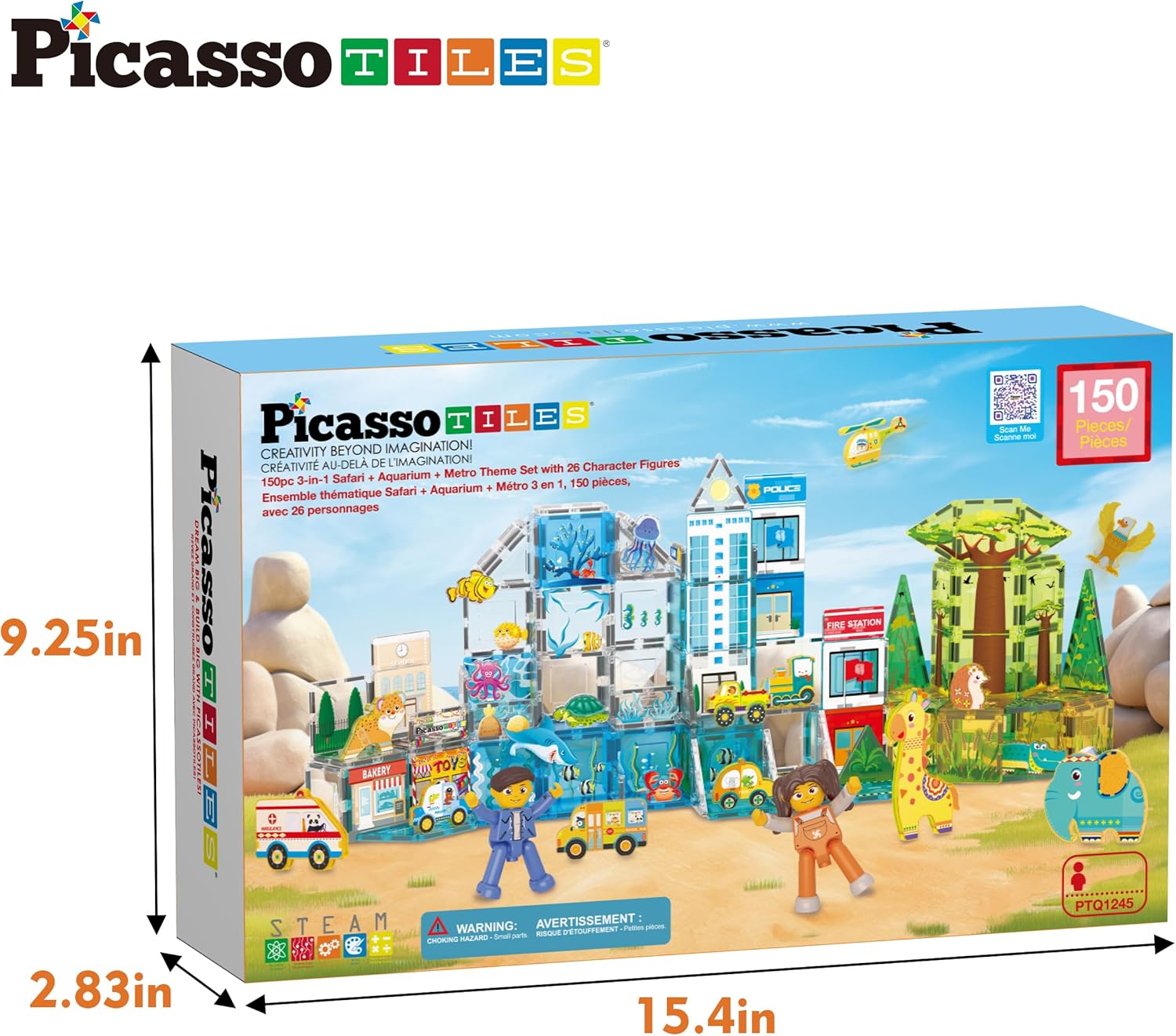 imagePicassoTiles 700 piece Marble Run Magnetic Tiles and Brick Combo Magnet Tile Building Blocks Construction Toddlers Toys Set with Storage Bin ampamp Ideabook Character Action Figures STEM Kids Ages 3 PB700150pc 3in1