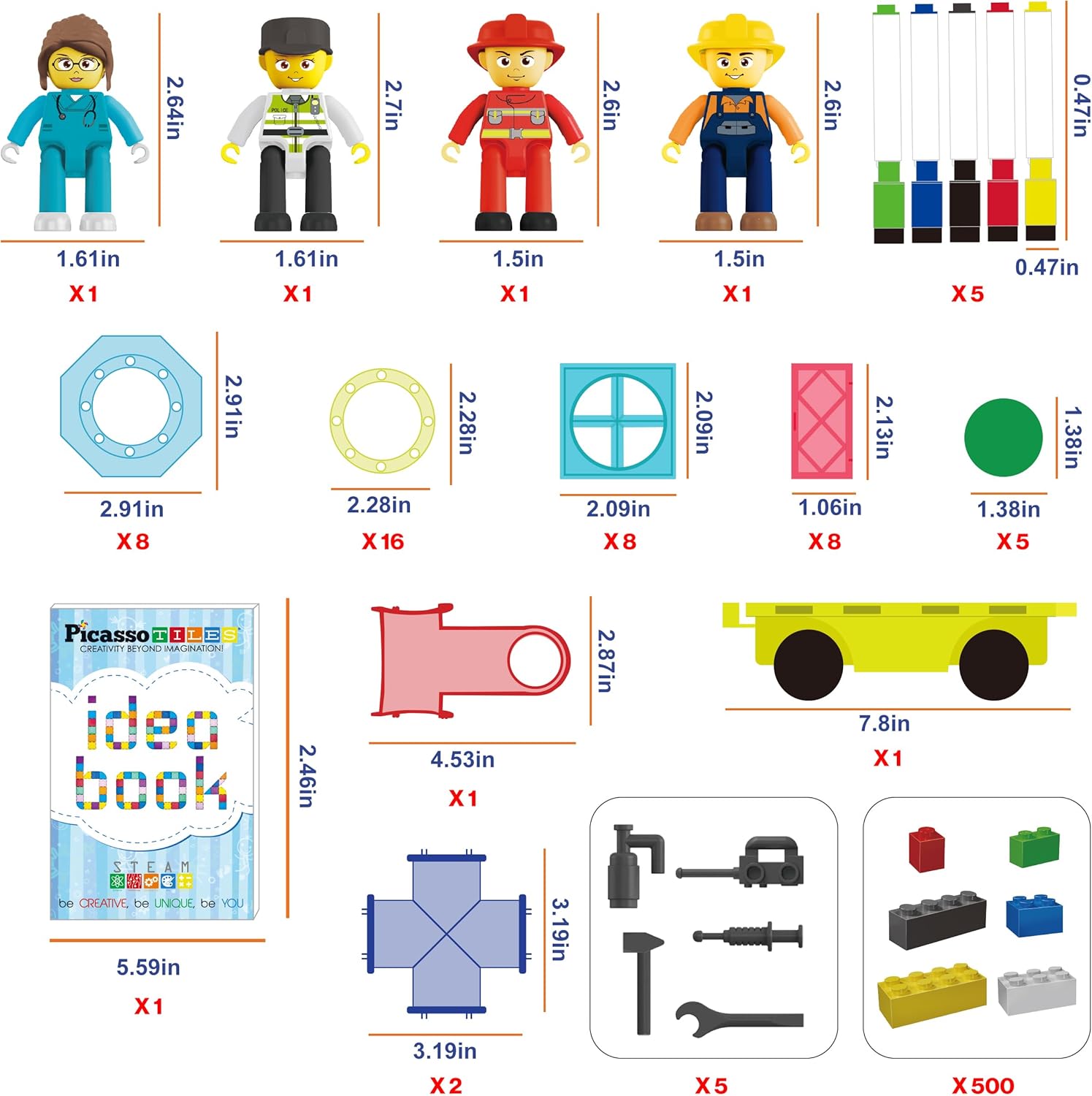 imagePicassoTiles 700 piece Marble Run Magnetic Tiles and Brick Combo Magnet Tile Building Blocks Construction Toddlers Toys Set with Storage Bin ampamp Ideabook Character Action Figures STEM Kids Ages 3 PB700700pc combo