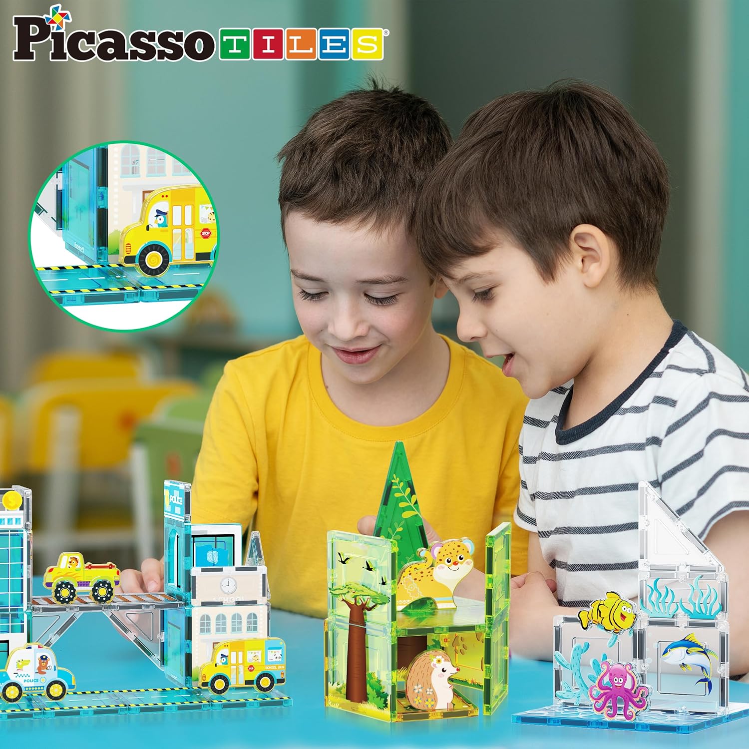 imagePicassoTiles 700 piece Marble Run Magnetic Tiles and Brick Combo Magnet Tile Building Blocks Construction Toddlers Toys Set with Storage Bin ampamp Ideabook Character Action Figures STEM Kids Ages 3 PB700150pc 3in1