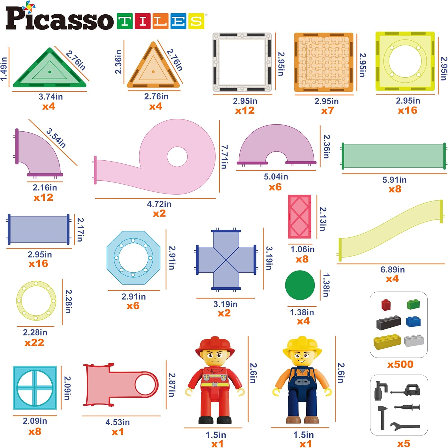 imagePicassoTiles 700 piece Marble Run Magnetic Tiles and Brick Combo Magnet Tile Building Blocks Construction Toddlers Toys Set with Storage Bin ampamp Ideabook Character Action Figures STEM Kids Ages 3 PB700650pc combo