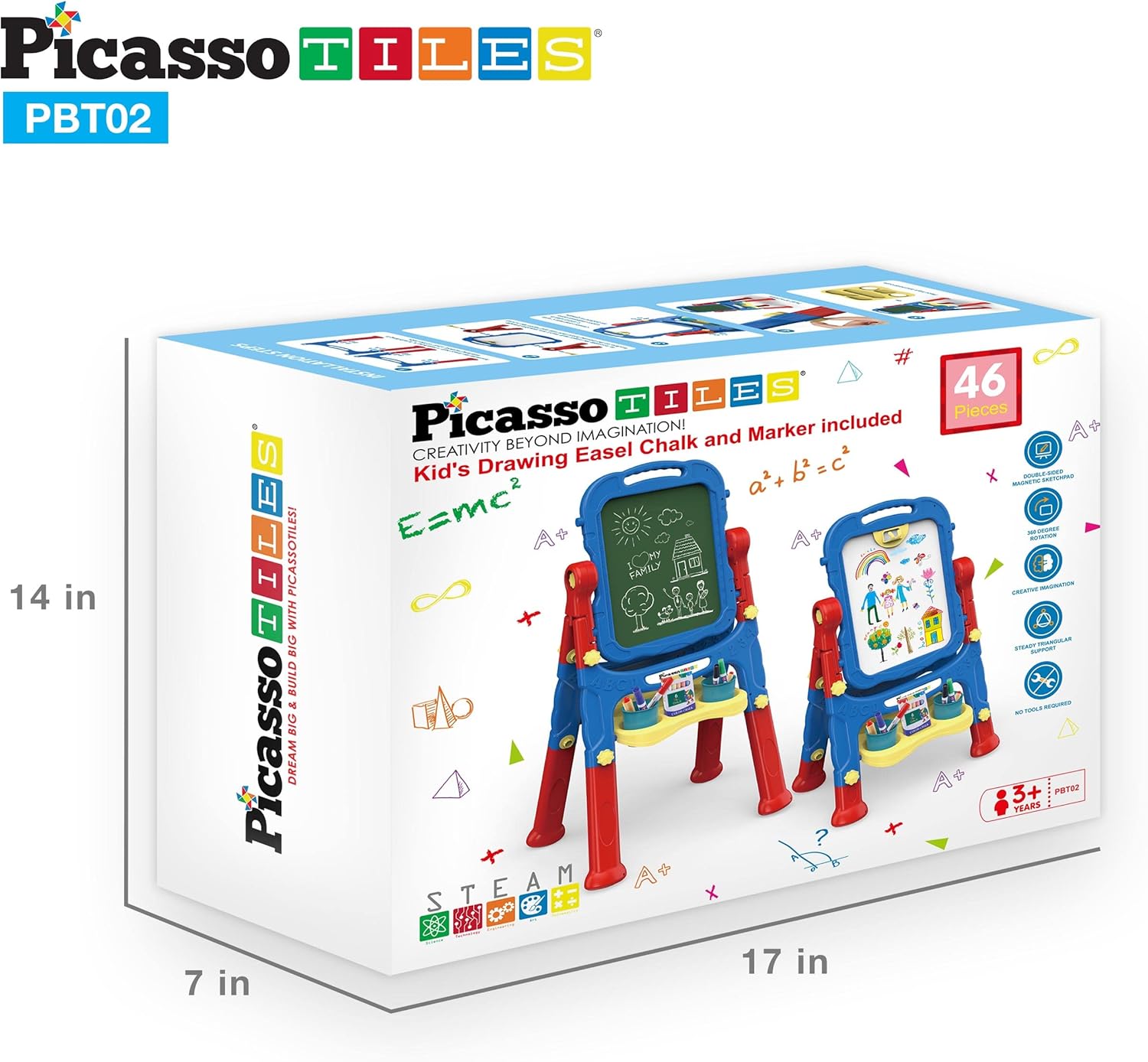 imagePicassoTiles Allinone Kids Art Easel Drawing Board Chalkboard ampamp Whiteboard with Art Accessories Toddler Toys Children Learning Tools  Gift for Age 3 to 8 Years Old Kids Boys Girls PBT02