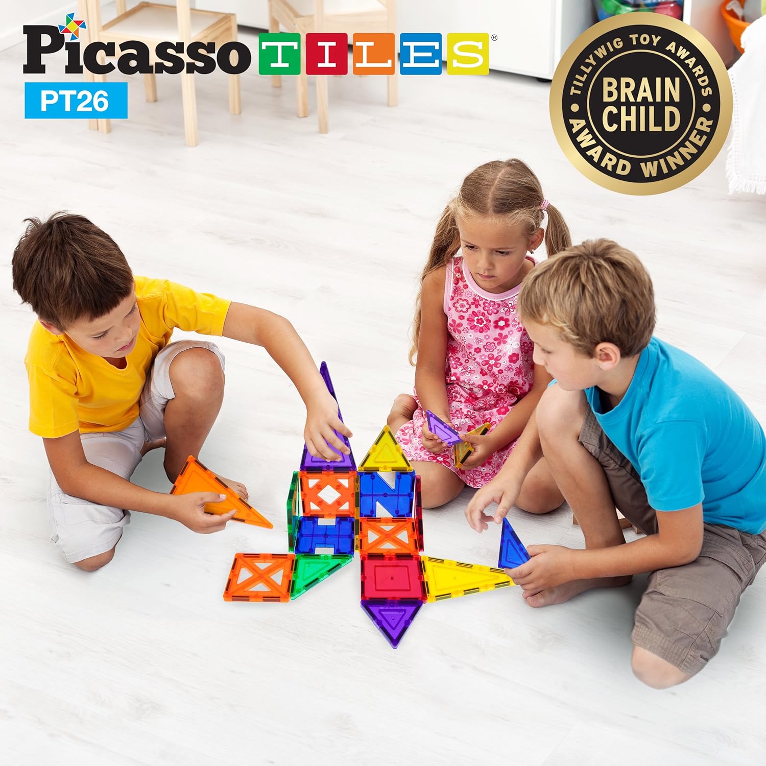 imagePicassoTiles Building Blocks Inspirational Kit 3D Building Construction Toys Clear Magnetic Stacking Set STEM Playboards Magnet Felt Tiles Novelty Games Creativity Beyond Imagination