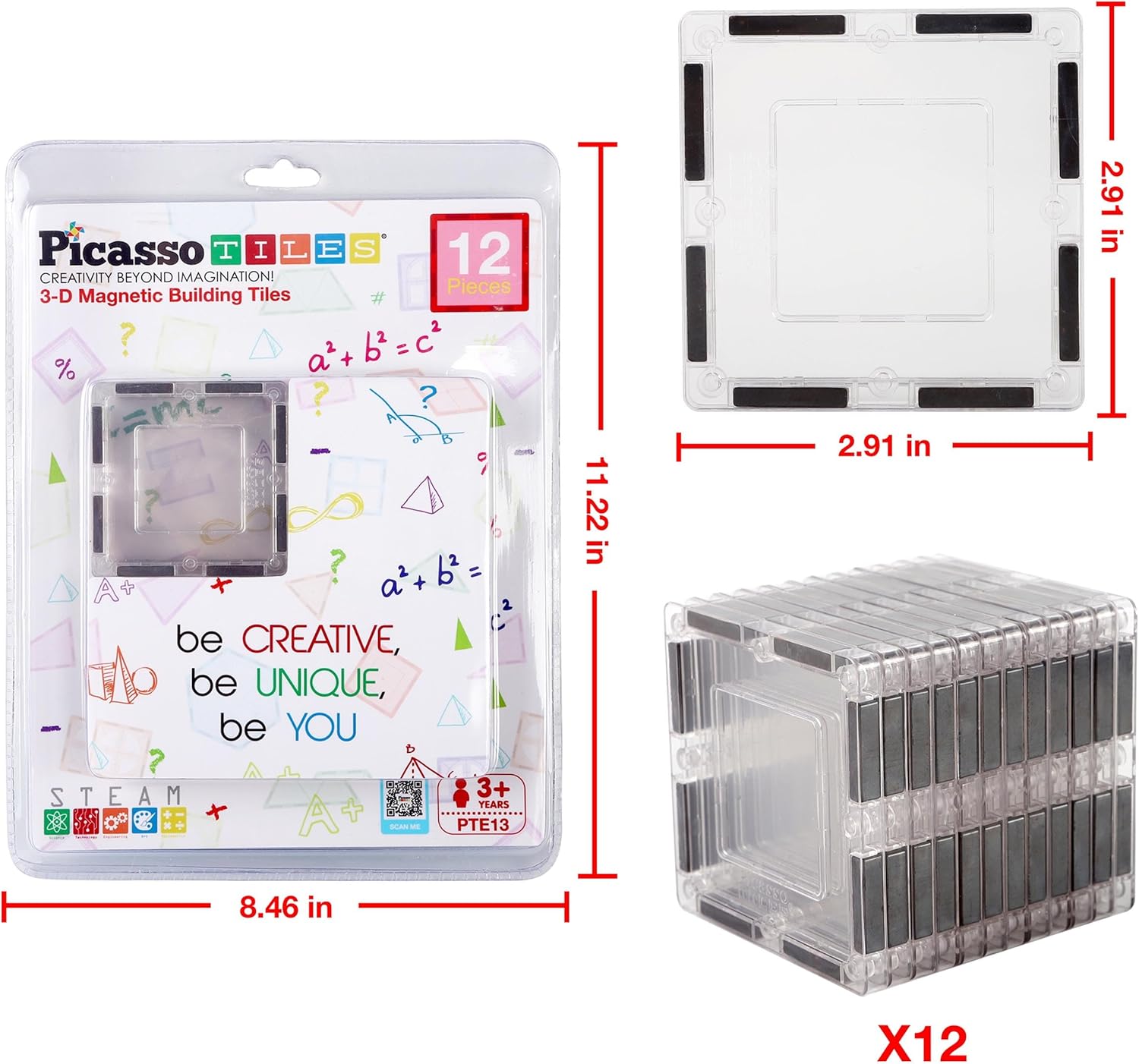 imagePicassoTiles Clear Transparent Magnetic Building Tiles Blocks Expansion Construction Set Magnets STEM Learning Kit Educational Toys Preschool Toddler Children Boys and Girls Ages 3 Years