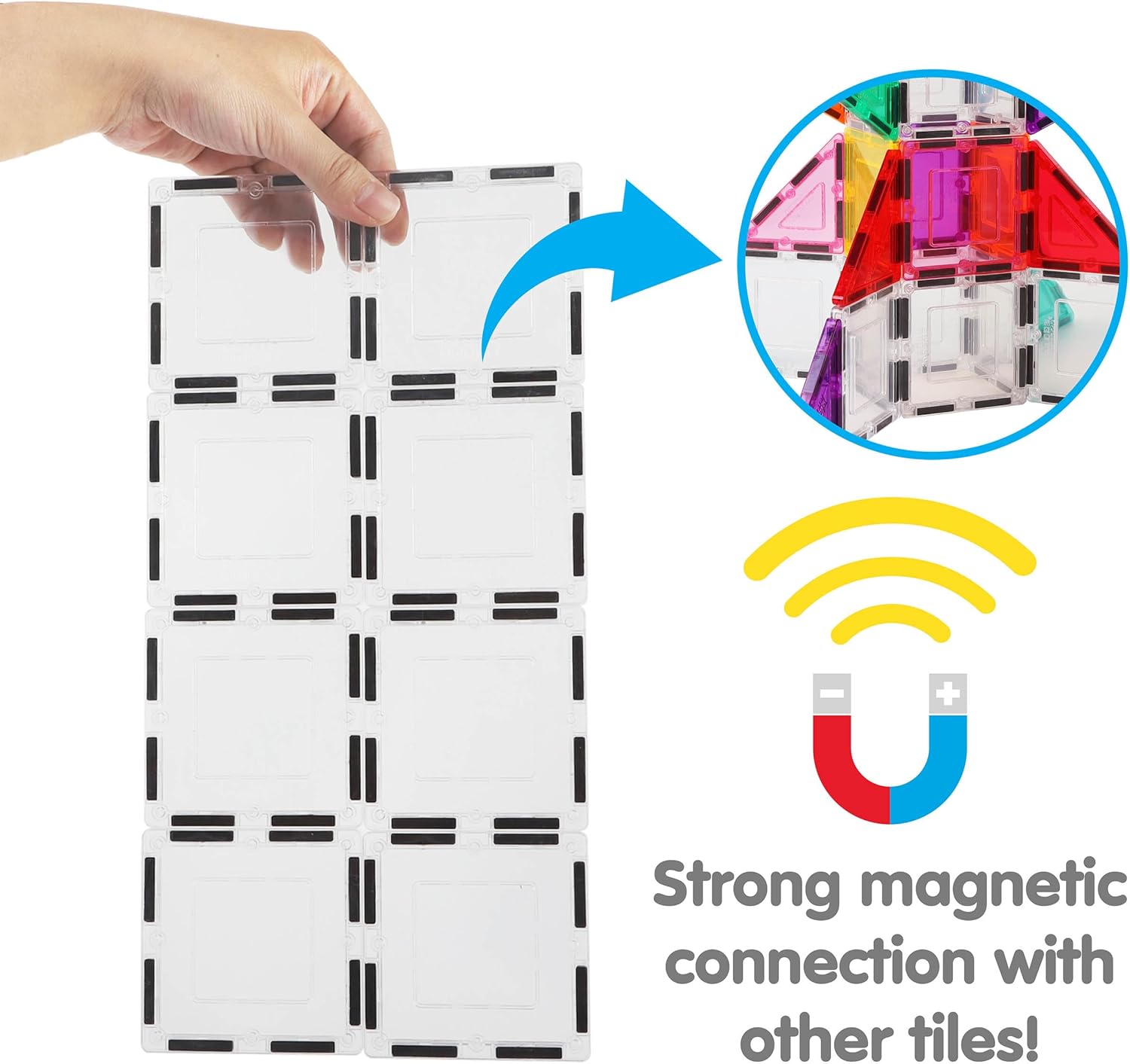 imagePicassoTiles Clear Transparent Magnetic Building Tiles Blocks Expansion Construction Set Magnets STEM Learning Kit Educational Toys Preschool Toddler Children Boys and Girls Ages 3 Years