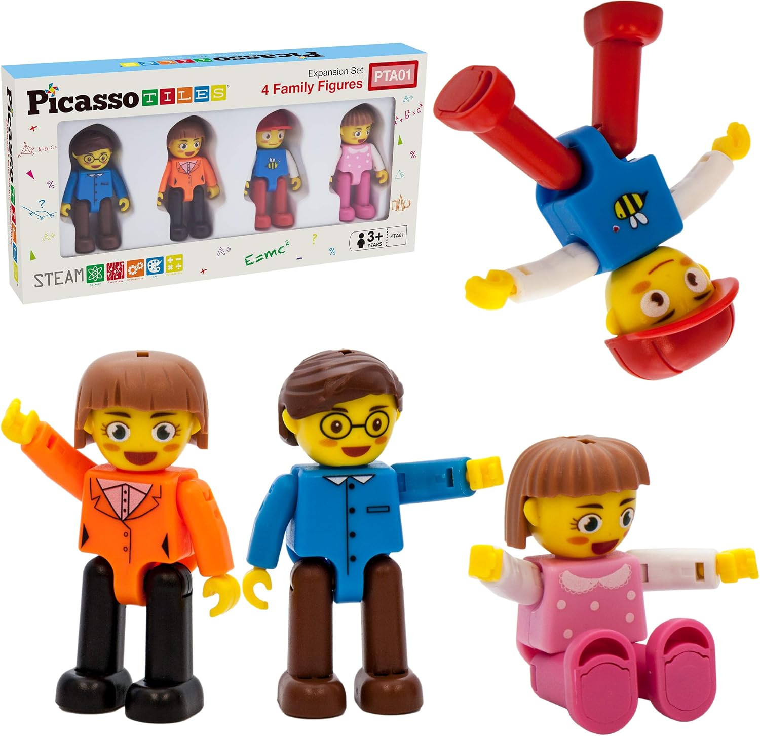 imagePicassoTiles Family Action Figures  2PC Magnetic Car Truck Set Expansion Pack Educational Addon STEM Learning Kit Toddler Construction Mini Magnet Tiles Building Blocks Addons Playset Development