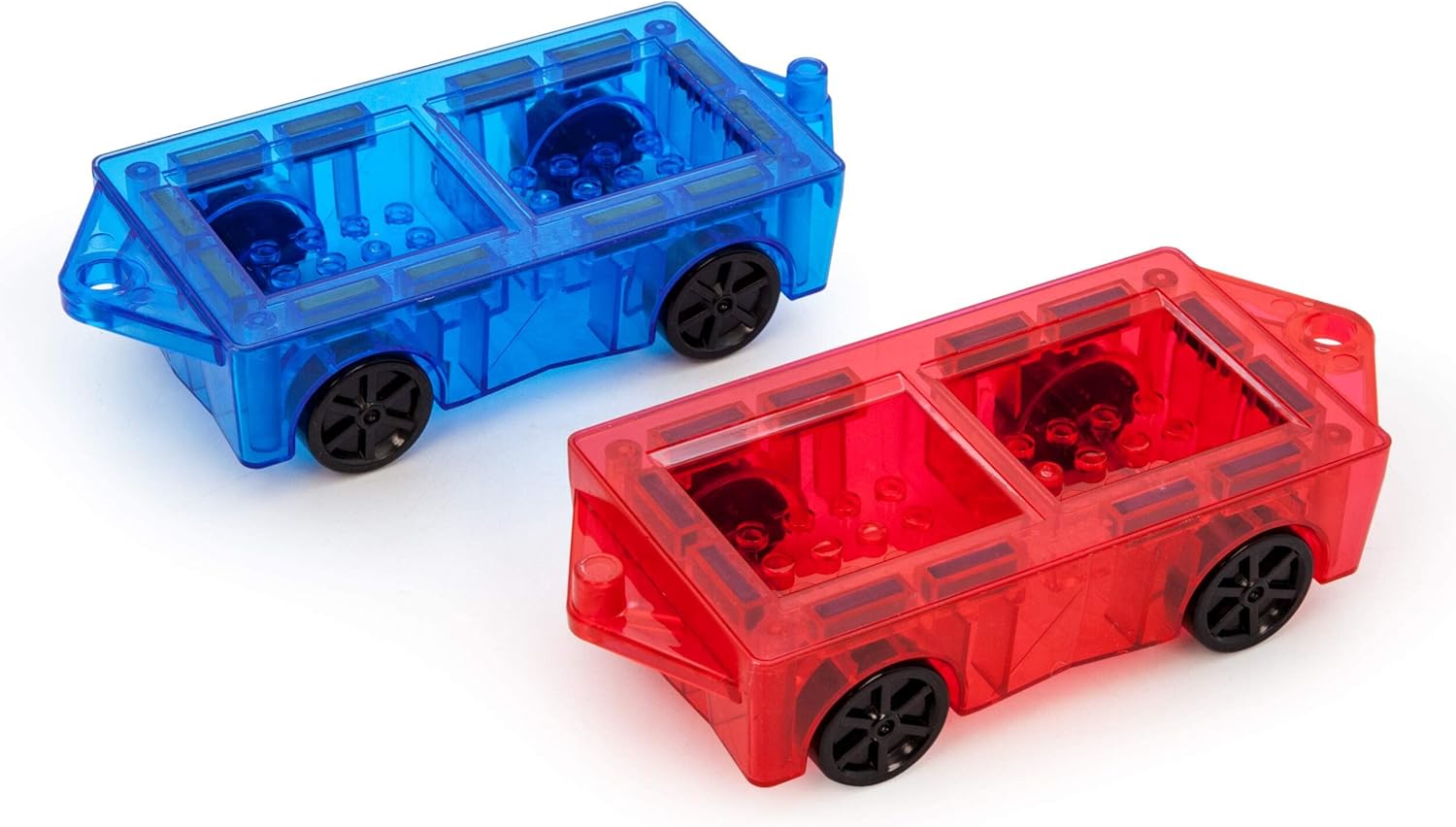 imagePicassoTiles Family Action Figures  2PC Magnetic Car Truck Set Expansion Pack Educational Addon STEM Learning Kit Toddler Construction Mini Magnet Tiles Building Blocks Addons Playset Development