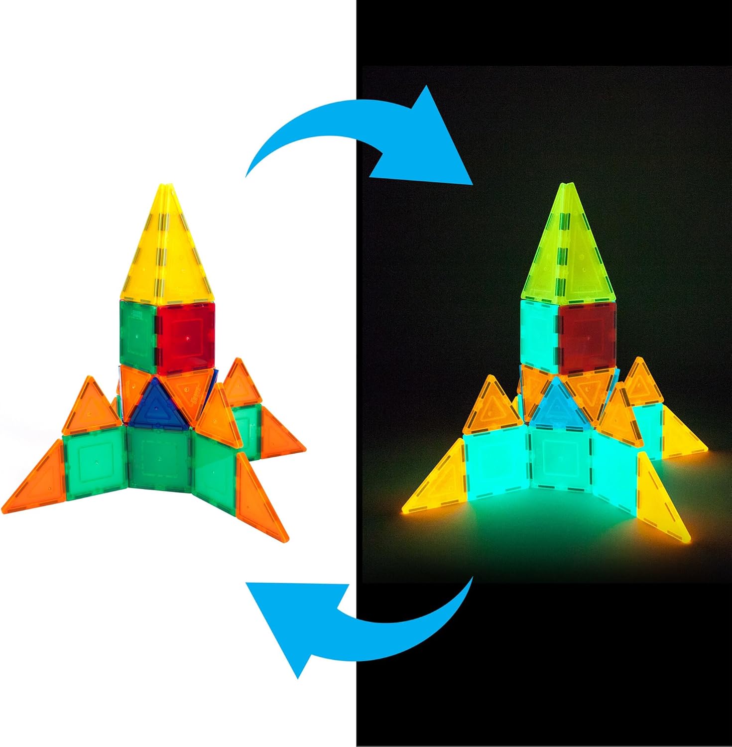 imagePicassoTiles Kids Toy Building Block Set Glow in The Dark Children Construction Kit Magnet Tiles Magnetic STEM Interlocking Playboard Educational Learning Stacking Blocks Child Brain Development PT60Glow in The Dark