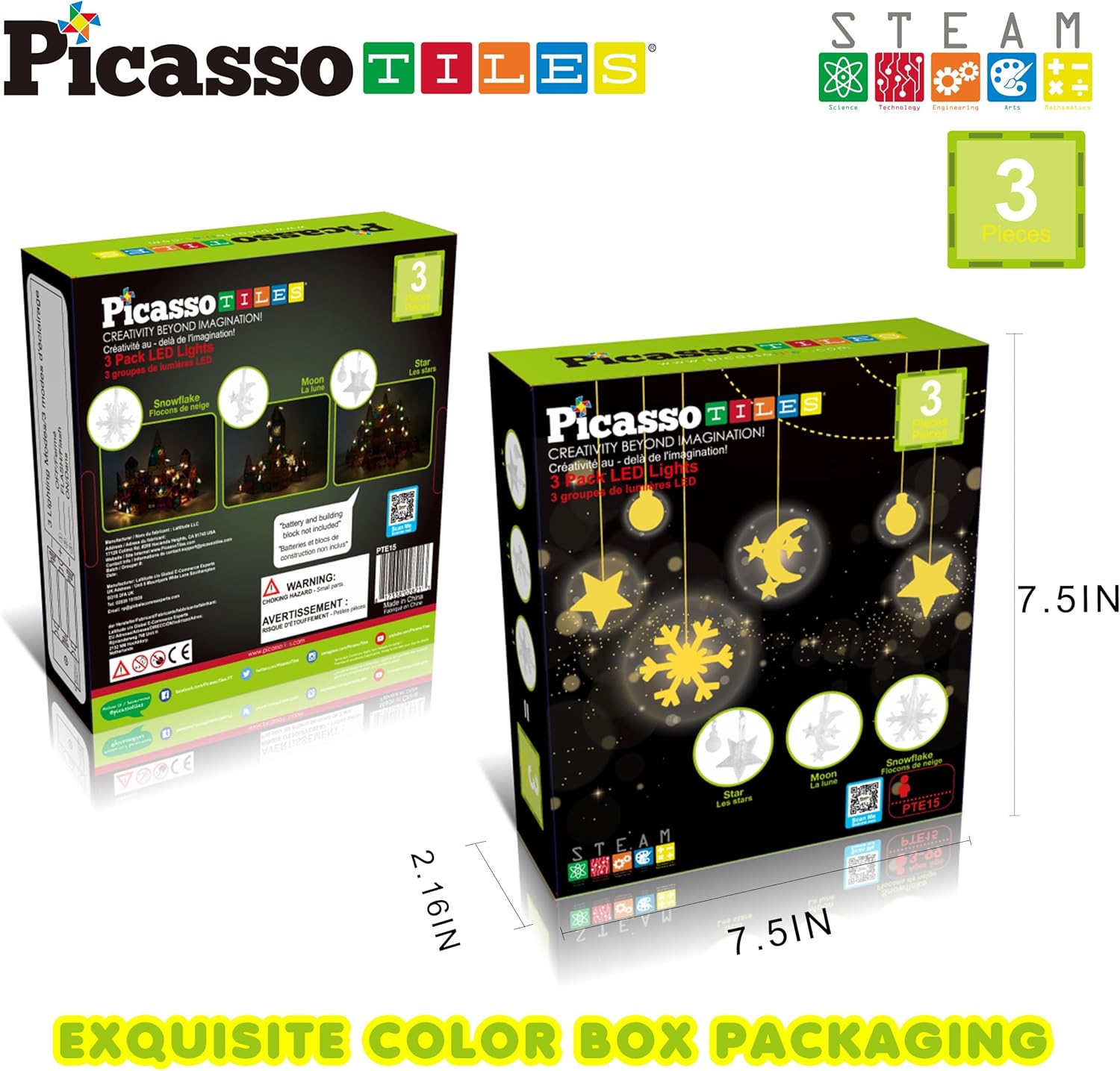 imagePicassoTiles Kids Toy Building Block Set Glow in The Dark Children Construction Kit Magnet Tiles Magnetic STEM Interlocking Playboard Educational Learning Stacking Blocks Child Brain Development PT60Night Lighting