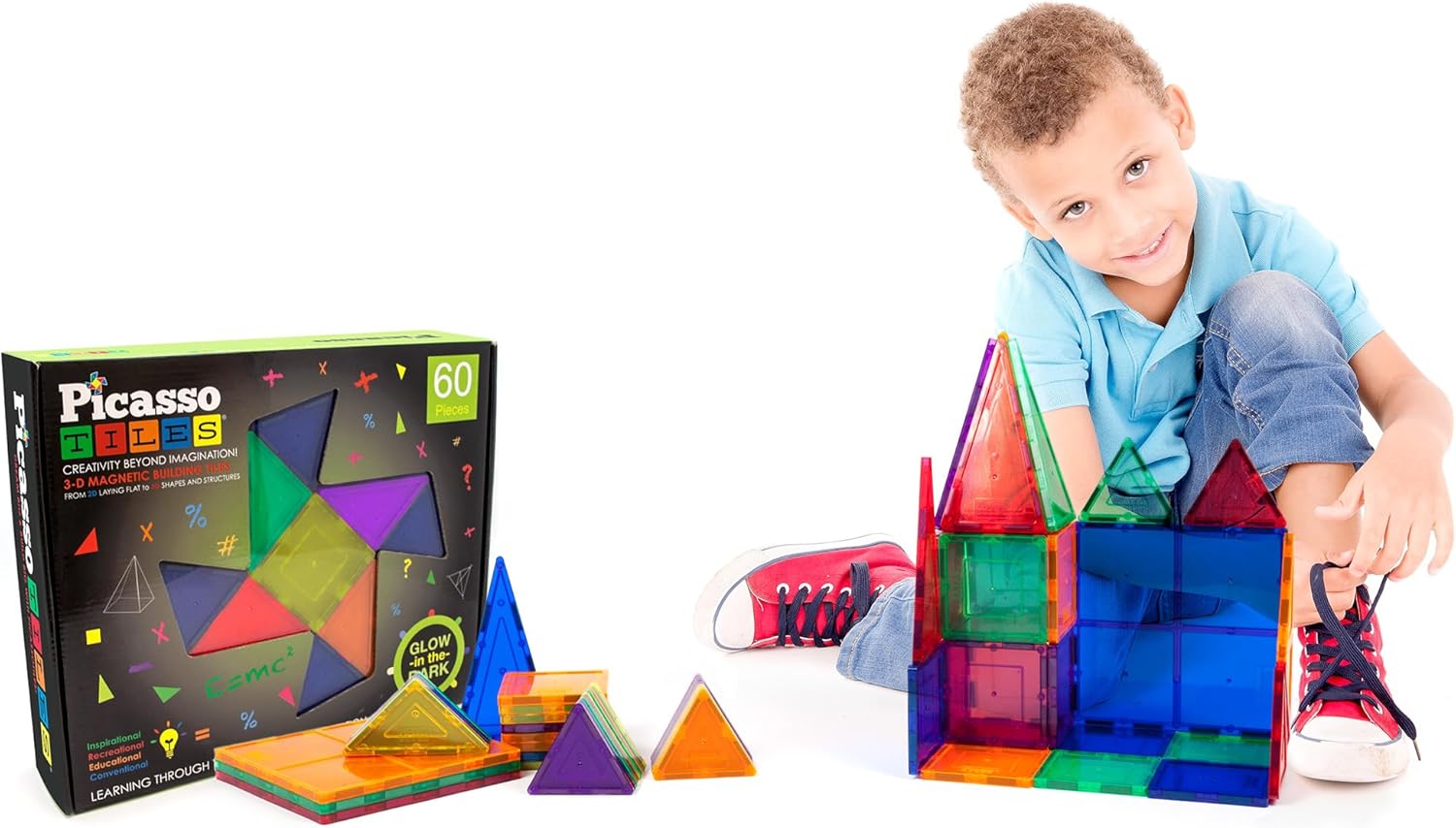 imagePicassoTiles Kids Toy Building Block Set Glow in The Dark Children Construction Kit Magnet Tiles Magnetic STEM Interlocking Playboard Educational Learning Stacking Blocks Child Brain Development PT60Glow in The Dark