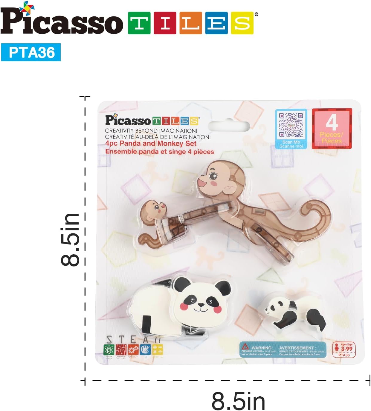 imagePicassoTiles Magnetic Build a Panda ampamp Monkey Set Magnet Tile Blocks Addon Expansion Pack with Panda Cub Monkey ampamp Baby Monkey Preschool Learning Educational Toddler Sensory Pretend Play Toy Ages 3
