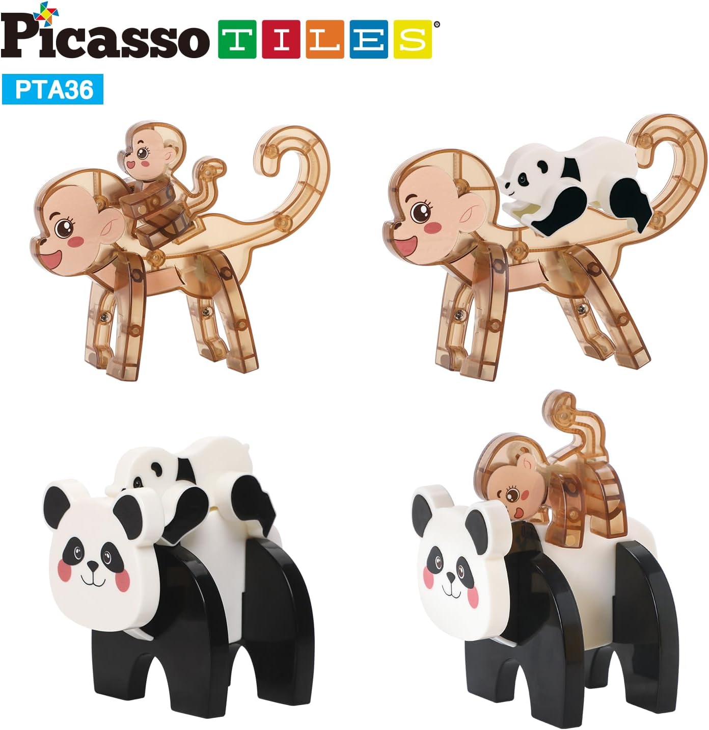 imagePicassoTiles Magnetic Build a Panda ampamp Monkey Set Magnet Tile Blocks Addon Expansion Pack with Panda Cub Monkey ampamp Baby Monkey Preschool Learning Educational Toddler Sensory Pretend Play Toy Ages 3