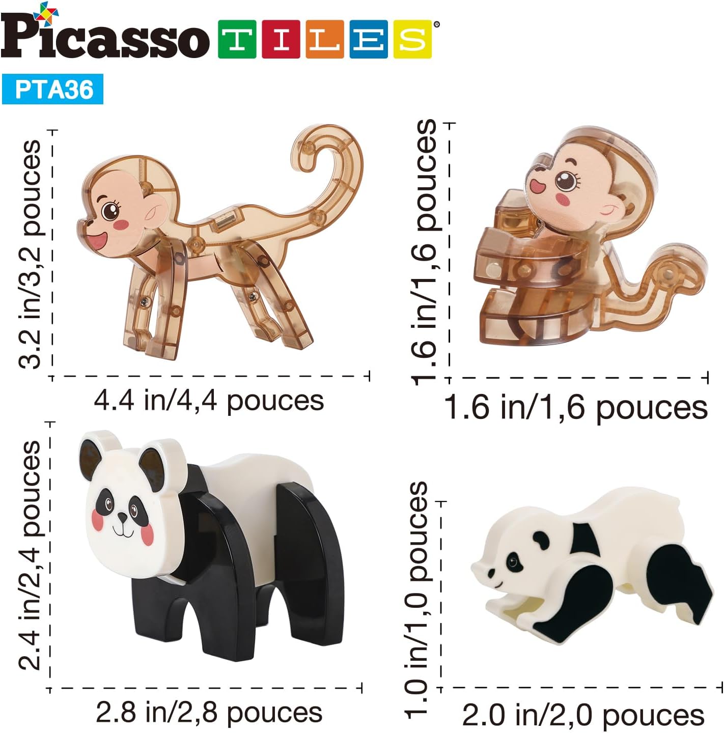 imagePicassoTiles Magnetic Build a Panda ampamp Monkey Set Magnet Tile Blocks Addon Expansion Pack with Panda Cub Monkey ampamp Baby Monkey Preschool Learning Educational Toddler Sensory Pretend Play Toy Ages 3