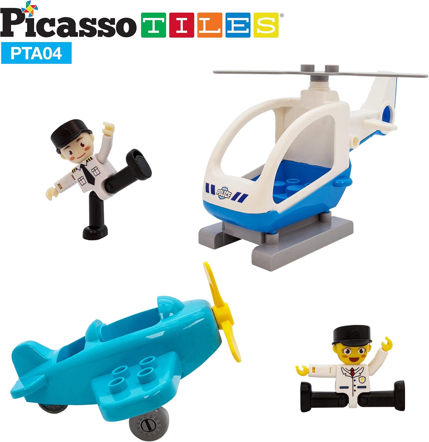 imagePicassoTiles Magnetic Figures 5 Piece Vehicle and Action Figure Set Including School Bus Car Truck and 2 Drivers Magnet Expansion Pack Toddler Toy Kit Pretend Playset for Construction Building BlockAircraft