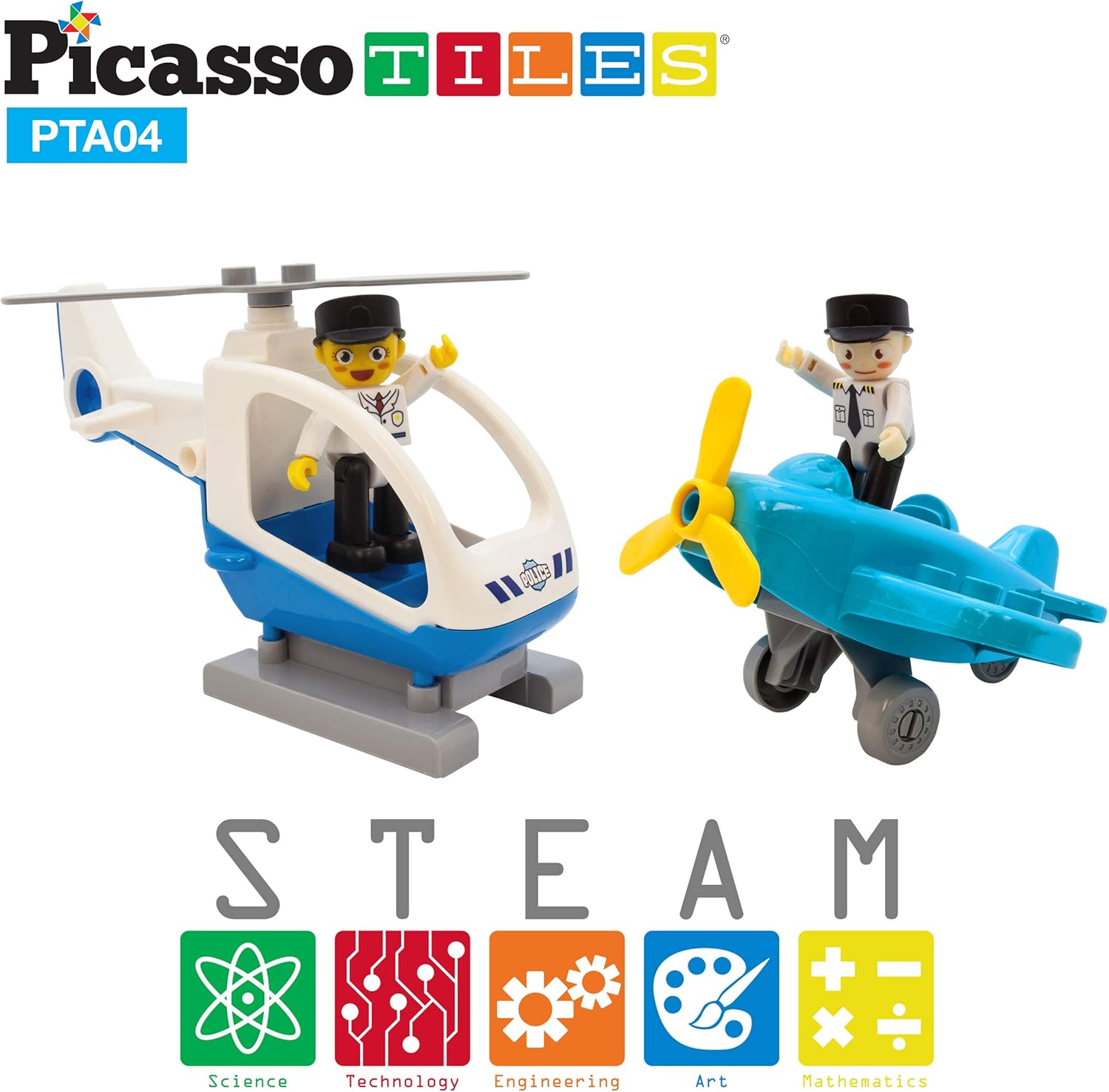 imagePicassoTiles Magnetic Figures 5 Piece Vehicle and Action Figure Set Including School Bus Car Truck and 2 Drivers Magnet Expansion Pack Toddler Toy Kit Pretend Playset for Construction Building BlockAircraft